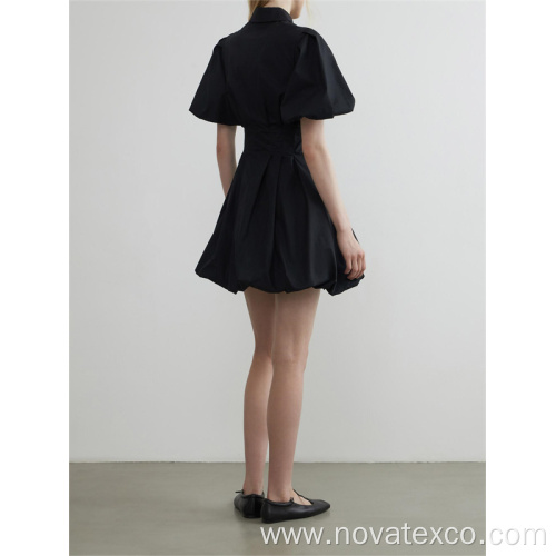 100% Cotton Pleated Bubble Sleeve Short Skirt